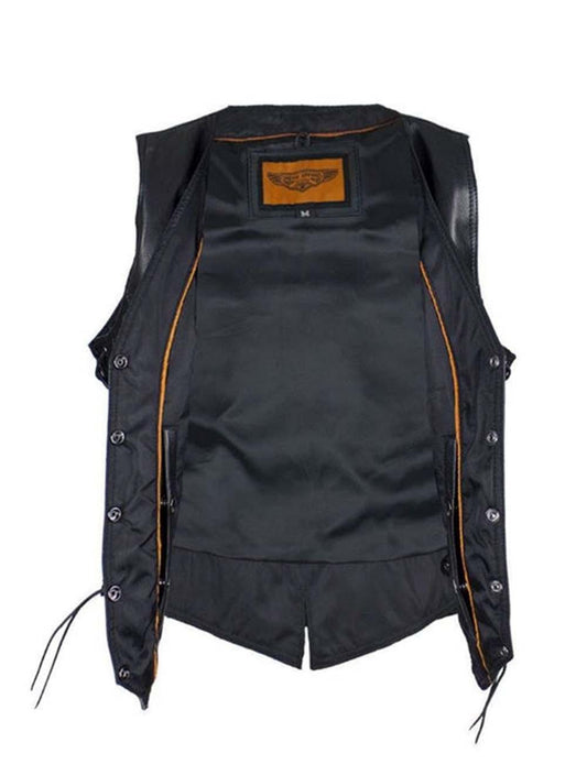 Womens Leather Motorcycle Vest With Concealed Carry Pockets & Side Laces