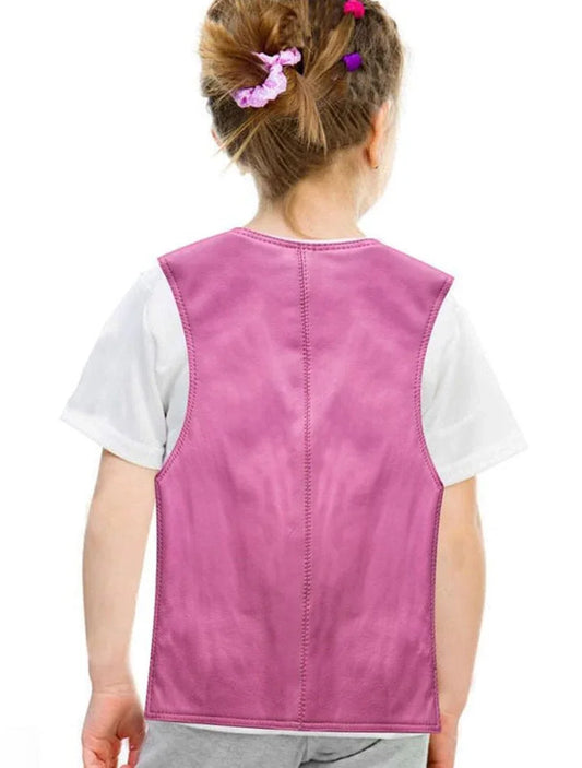 Kids Pink Leather Motorcycle Vest With Button Snap Closure