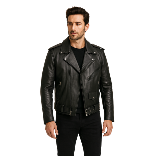Men’s Classic Leather Motorcycle Jacket – Premium Cowhide with Gun Pocket