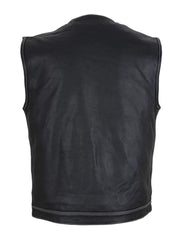 Men's Leather Motorcycle Club Vest – Double White Thread, Zipper Front