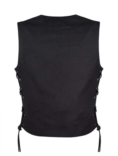 Black Vest For Ladies - Side Laces With Interior Pockets