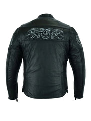 Men's Leather Jacket with Reflective Skulls & Concealed Carry