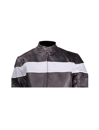 Mens Motorcycle Jacket With Silver Racing Stripe