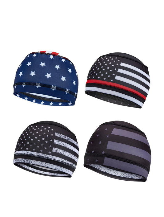 4-Pcs American Flag Skull Caps Set for Riders and Sports