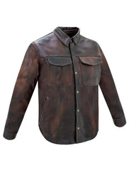 Men's Distressed Brown Leather Shirt with Concealed Carry