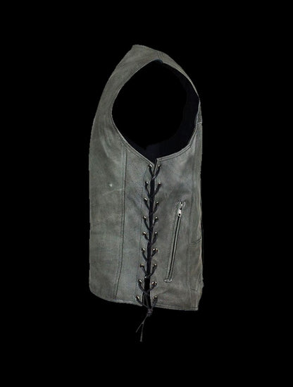 Men's Gray Vest with Concealed Carry Pockets & Side Laces