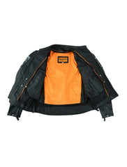 Men's Leather Jacket with Reflective Skulls & Concealed Carry