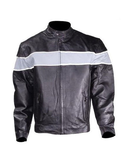 Mens Motorcycle Jacket With Silver Racing Stripe