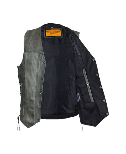 Men's Gray Vest with Concealed Carry Pockets & Side Laces