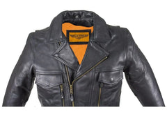 Mens Leather Racing Style Motorcycle Jacket
