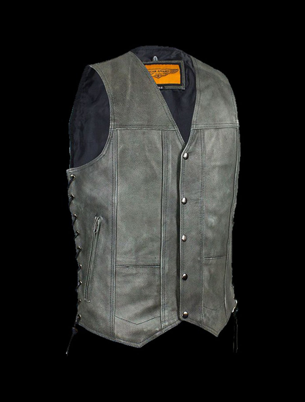 Men's Gray Vest with Concealed Carry Pockets & Side Laces