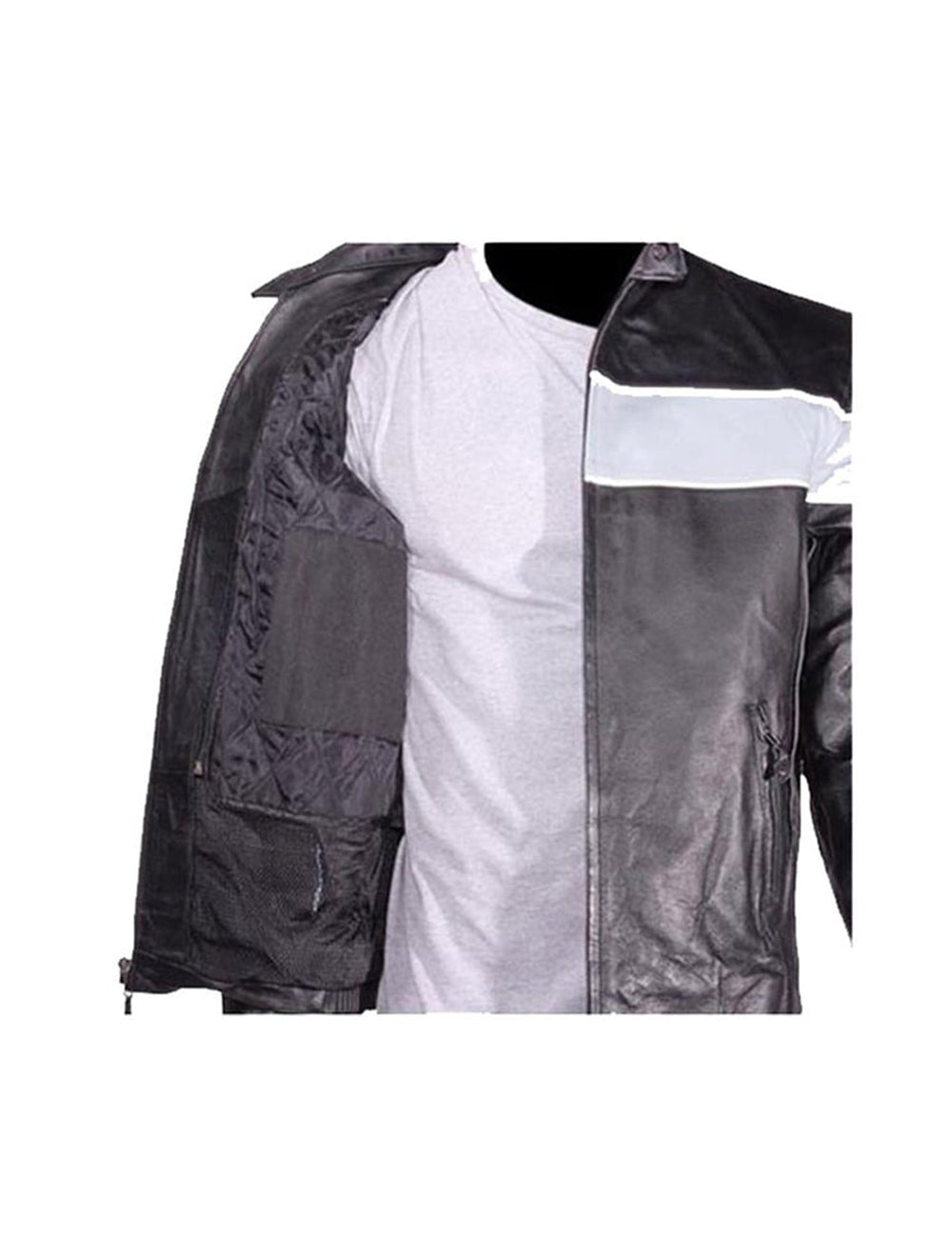 Mens Motorcycle Jacket With Silver Racing Stripe