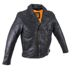 Mens Leather Racing Style Motorcycle Jacket