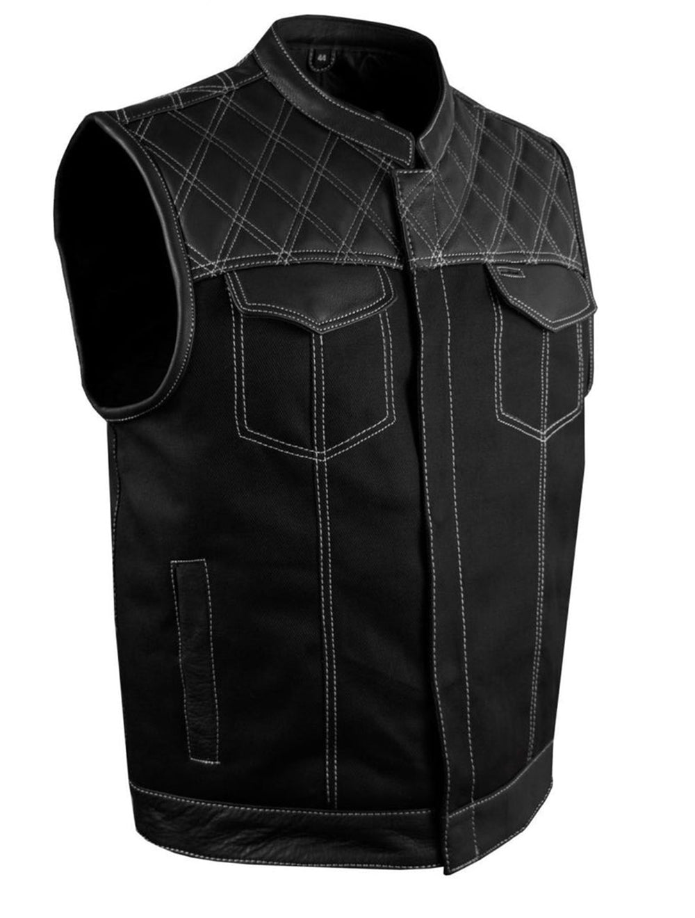 Men's Black Vest with Diamond Padding, Zipper Front