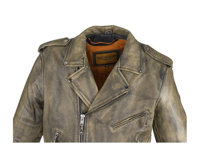 Men's Brown Leather Biker Jacket with Secure Gun Pockets