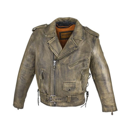 Men's Brown Leather Biker Jacket with Secure Gun Pockets
