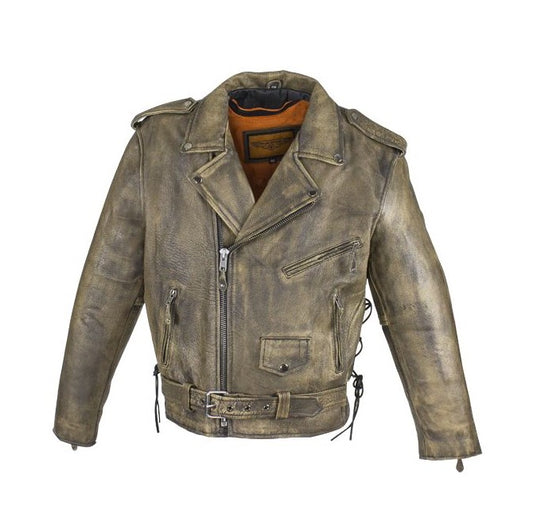 Men's Brown Leather Biker Jacket with Secure Gun Pockets