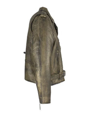 Men's Brown Leather Biker Jacket with Secure Gun Pockets