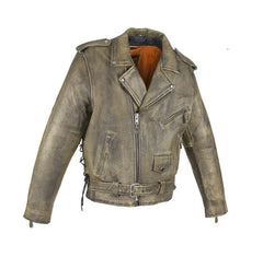 Men's Brown Leather Biker Jacket with Secure Gun Pockets