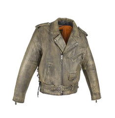 Men's Brown Leather Biker Jacket with Secure Gun Pockets