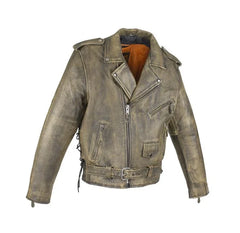 Men's Brown Leather Biker Jacket with Secure Gun Pockets