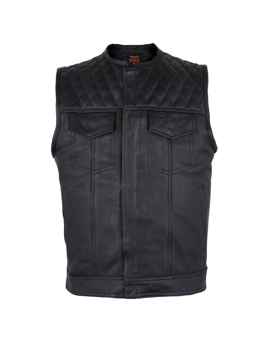 Men's Motorcycle Club Vest - Zippered 1/2" Collar & Diamond Padded