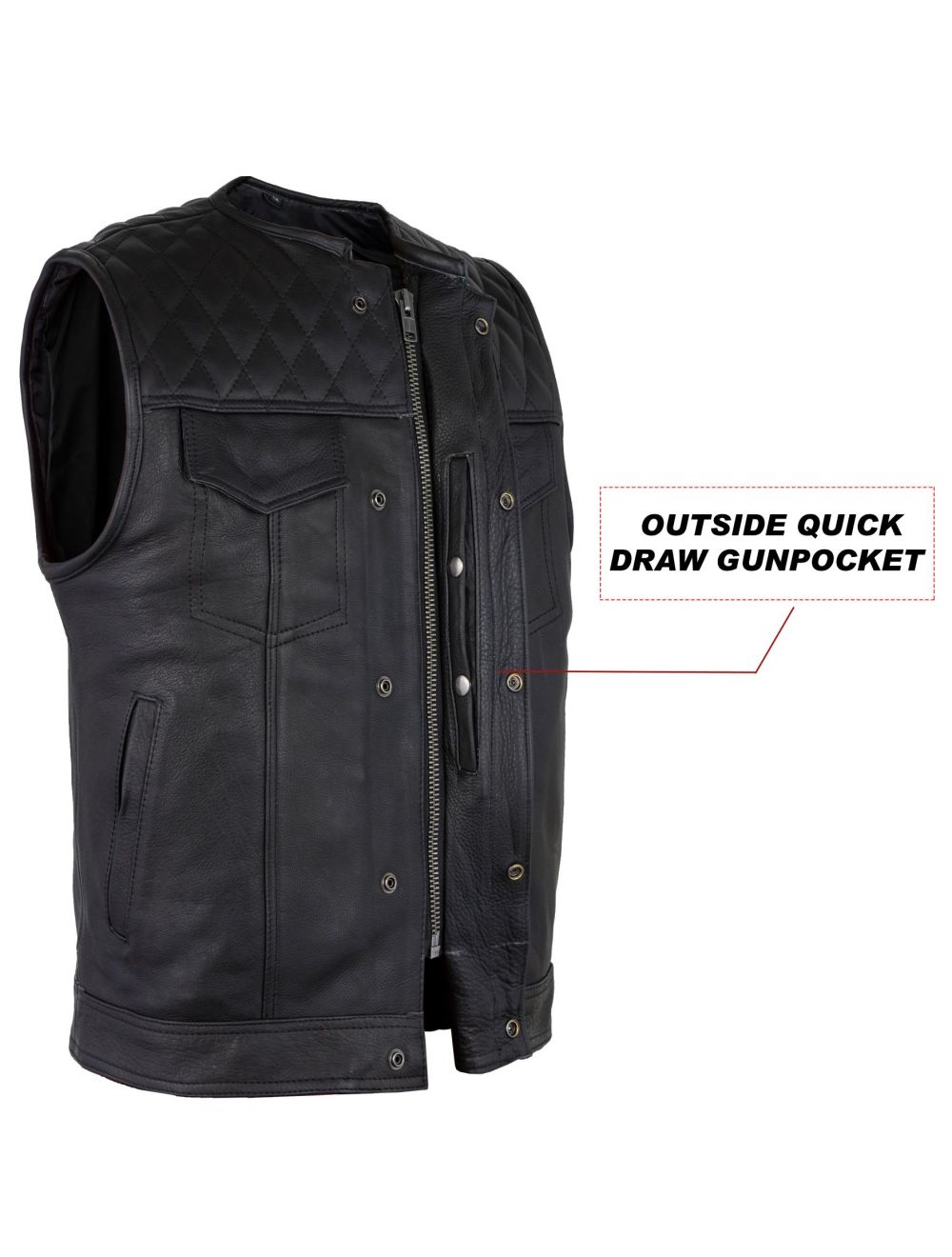 Men's Motorcycle Club Vest - Zippered 1/2" Collar & Diamond Padded