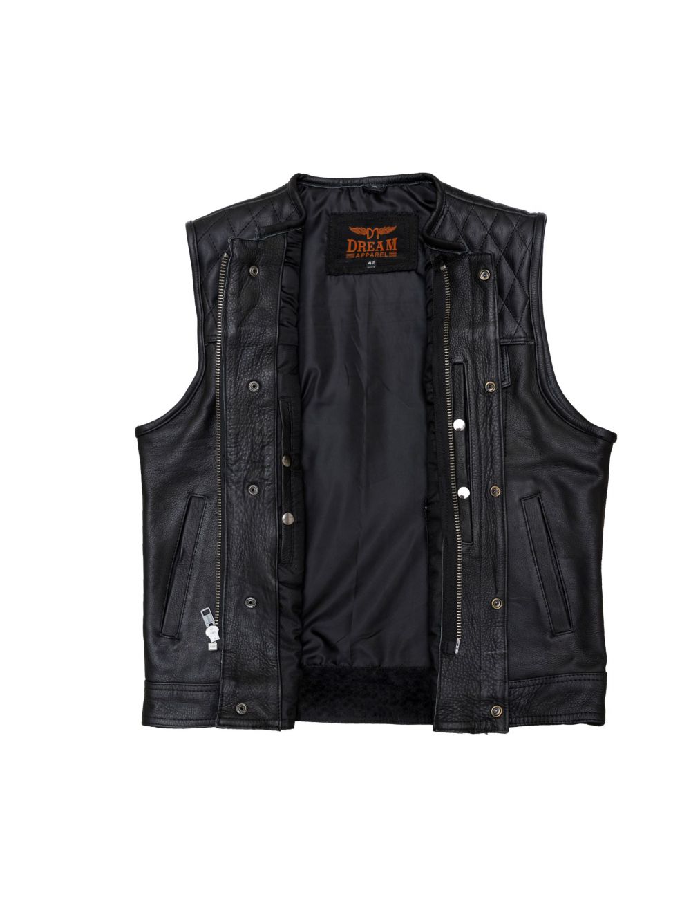 Men's Motorcycle Club Vest - Zippered 1/2" Collar & Diamond Padded