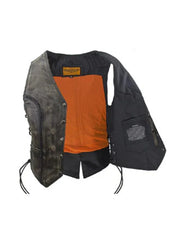 WOMENS LONGER CUT DISTRESSED BROWN COWHIDE LEATHER MOTORCYCLE VEST
