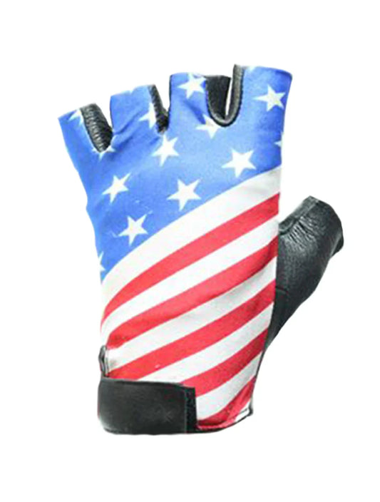Front view of American Flag Motorcycle Gloves showing USA stars and stripes leather design