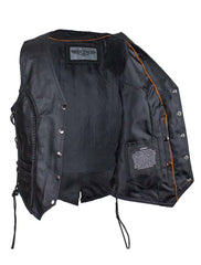 Rear View Women’s Black Leather Biker Vest with Laces