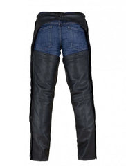 Rear View Showing Fit and Design of Leather Chaps for Men