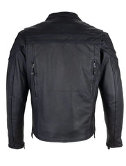 Back view of racing style cowhide leather motorcycle jacket