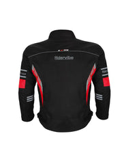 Back view showing night reflective panels of Red Black Waterproof Biker Jacket