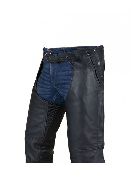 Black Multi-Pocket Naked Cowhide Leather Chaps