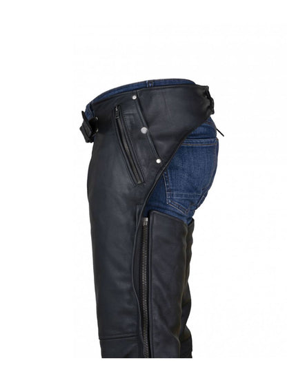 Black Multi-Pocket Naked Cowhide Leather Chaps