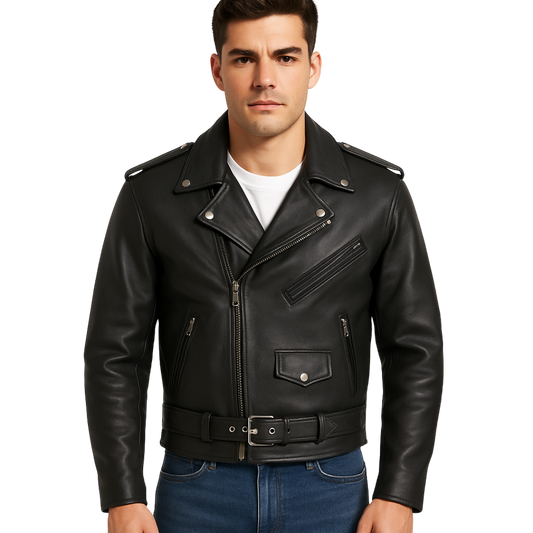 Classic Biker Police Motorcycle Jacket - Best Cowhide Leather Motorcycle Jacket