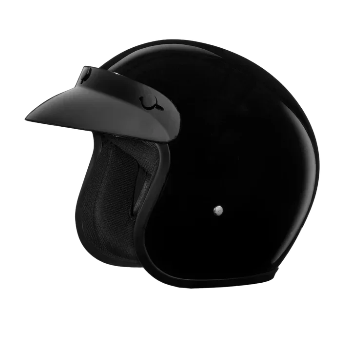 Side view of D.O.T. Cruiser Jr. 3/4 Shell Helmet in Hi-Gloss Black – Smallest DOT Helmet – Wide Wing Store