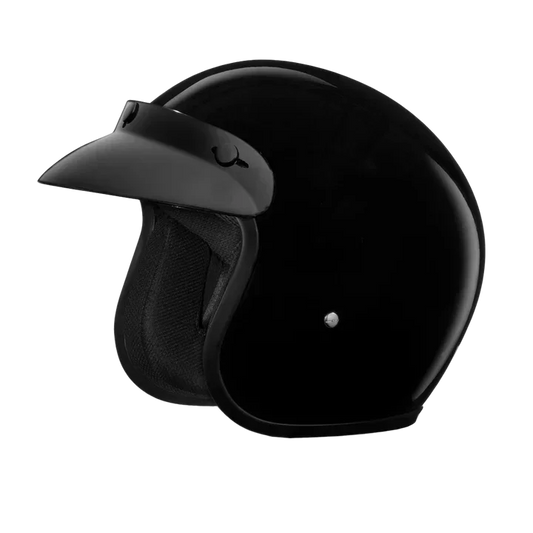 Side view of D.O.T. Cruiser Jr. 3/4 Shell Helmet in Hi-Gloss Black – Smallest DOT Helmet – Wide Wing Store
