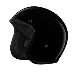 Angled side view of D.O.T. Cruiser Jr. Hi-Gloss Black 3/4 Helmet – Slim Line Contoured Shell – Wide Wing Store