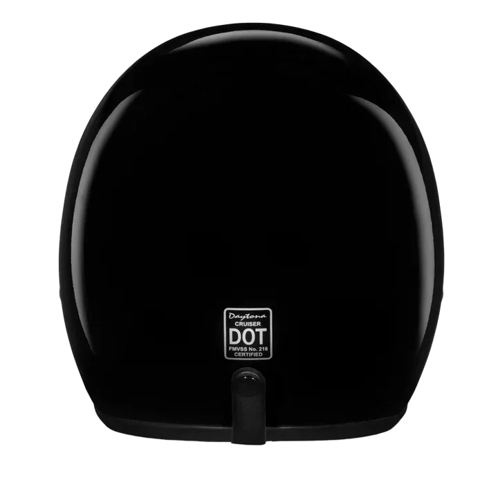 Rear view of D.O.T. Cruiser Jr. 3/4 Shell Helmet Hi-Gloss Black with DOT Certified Label – Wide Wing Store