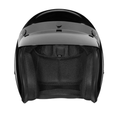 Front view of D.O.T. Cruiser Jr. 3/4 Helmet Hi-Gloss Black Finish with Bubble Visor – Wide Wing Store