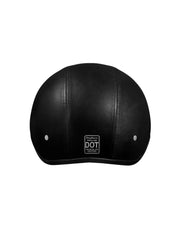 Rear view of Daytona Skull Cap Leather Covered 1/2 Shell Helmet with DOT Label – Wide Wing Store