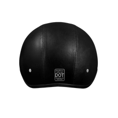 Rear view of Daytona Skull Cap Leather
Covered 1/2 Shell Helmet with DOT Label –