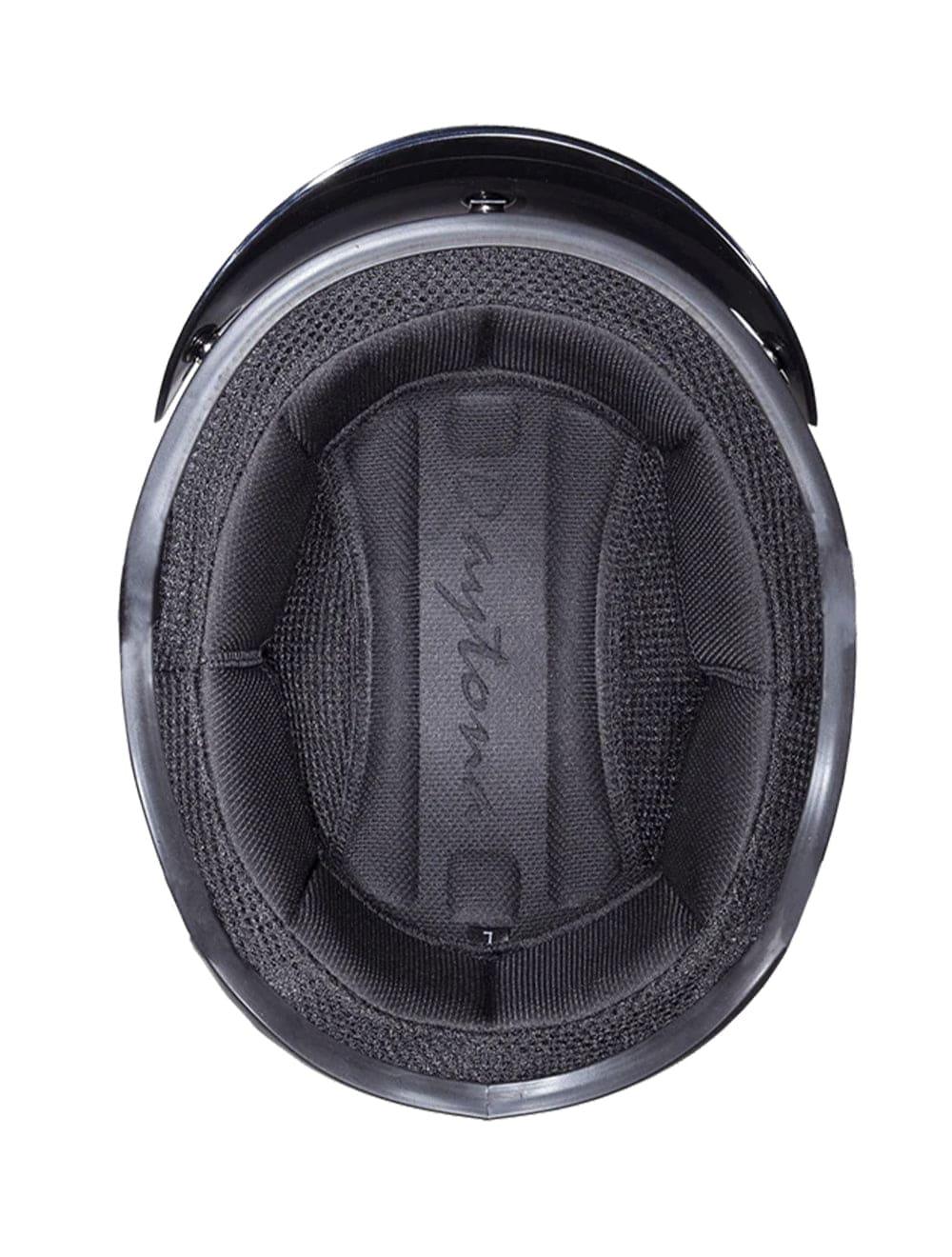Inside view of Daytona Skull Cap Leather Covered Helmet – Comfort liner and padding detail – Wide Wing Store