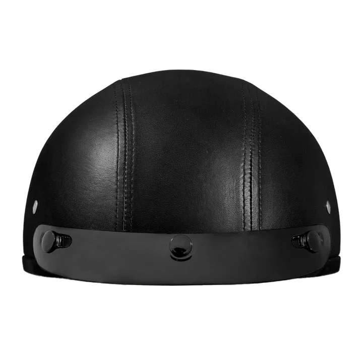 Rear top view of D.O.T. Daytona Skull Cap
Leather Covered Helmet showing seams
