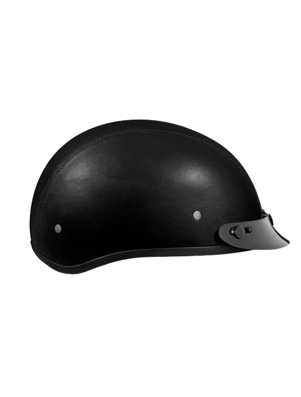 Right side profile view of Daytona Skull Cap 1/2 Shell Helmet Leather Covered with Snap Visor – Wide Wing Store