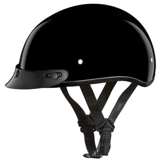 D.O.T. Skull Cap Jr. 1/2 Shell Helmet Front View Hi-Gloss Black – Wide Wing Store