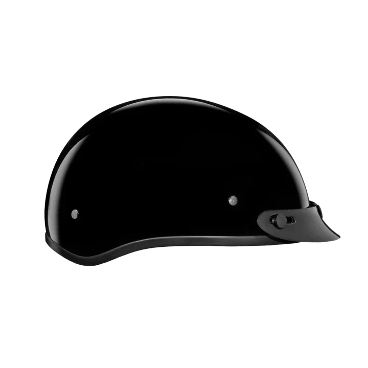 Angled profile view of D.O.T. Skull Cap Jr. Half
Shell Helmet Hi-Gloss Black Clear Lacquer Finish