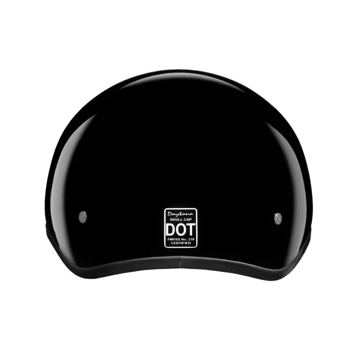 Back view of D.O.T. Skull Cap Jr. 1/2 Shell Helmet
Hi-Gloss Black with DOT Label – Wide Wing Store